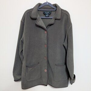 FU DA New York forest green fleece jacket Medium EUC patch pockets